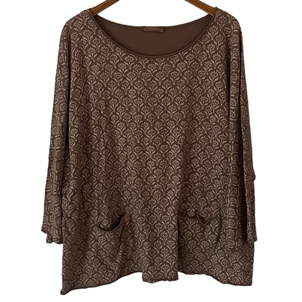 Fresh Produce Brown/Tan Flower Print Blouse Size XL/XXL